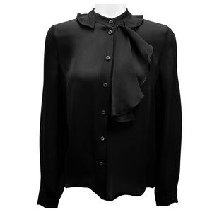 PRADA BLACK RUFFLED DETAIL SILK BLOUSE